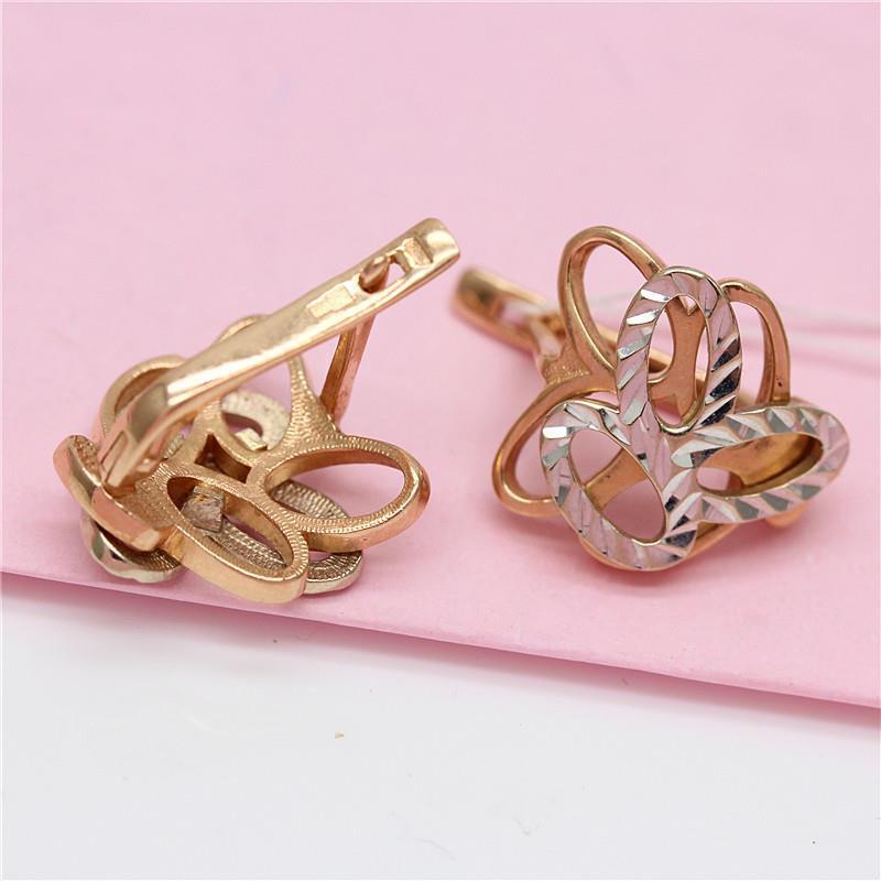 Exquisite Russian 585 Purple Gold Ear Buckle Women'S Simple Temperament Wind-Plated Rose Gold Flower-Shaped Soviet Hollow Earrings
