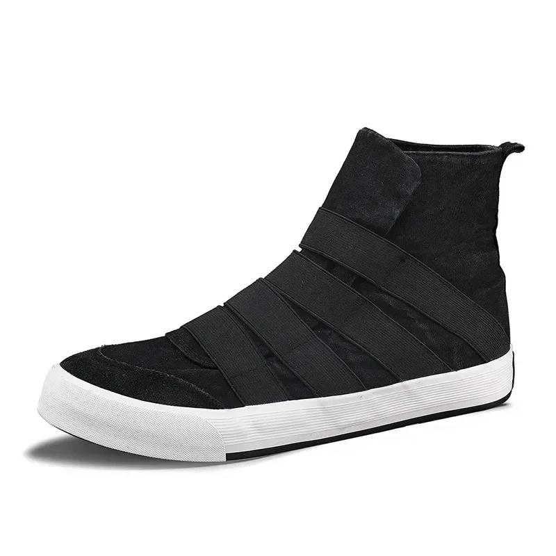 

High Quality Mens Shoes 2026 New Korean Version High-top Boots Slip-on Canvas white Shoes for Men Casual Sports Shoes Breathable 39 чорний