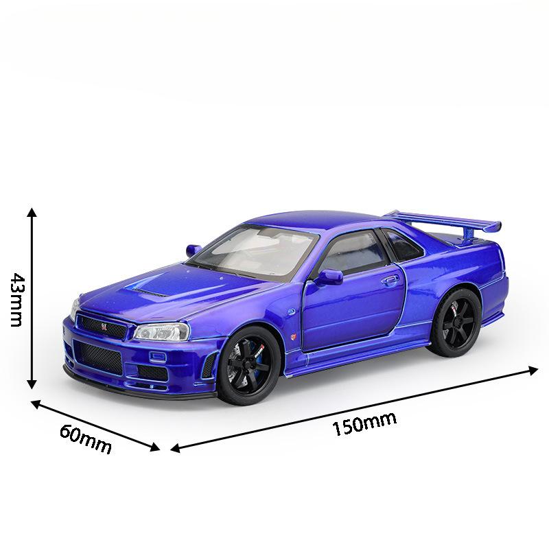 1:32 Scale GTR-R34 R35 Sports Car Model Toy Wheel Steering Alloy Diecast Vehicle Models Sound Light Pull Back Gifts for Kids