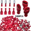 100Pcs Red Fully Insulated Blade Crimp Terminals Bag Pack, FDFD Female & MDD Male Copper Wire Connectors