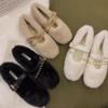 Fashion Designer Spring Autumn Women Warm Fur Shoes Fashion Shallow Slip On Ladies Flats Shoes Round Toe Women's Mary Jane Shoes