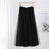 Qooth Women's Slim Skirt Mid Length Gauze Skirt Summer Simple Casual Skirt Fashion Full Dance Skirt QT2588