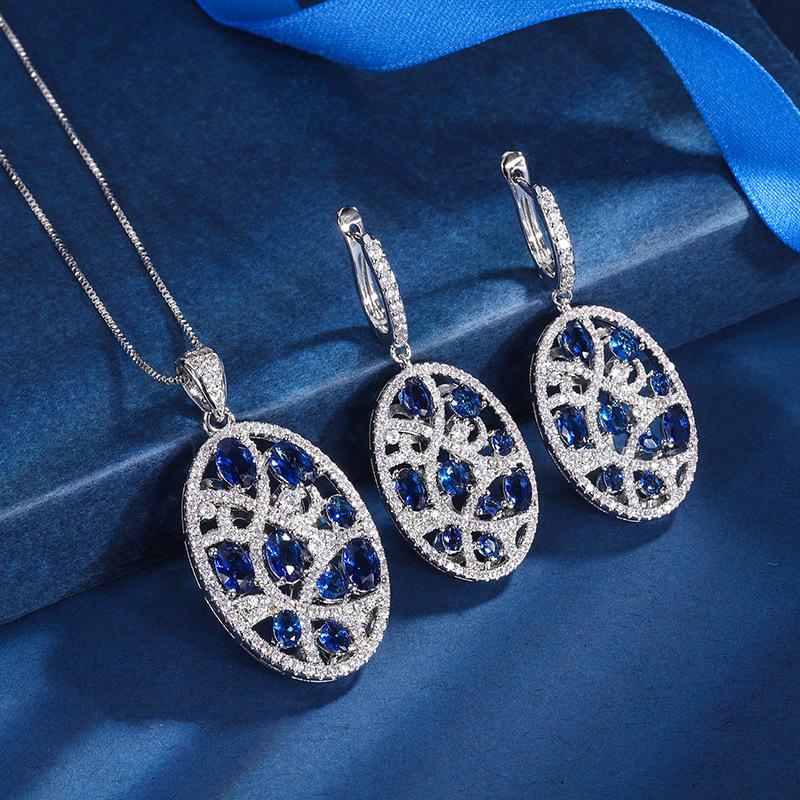 wish2026 new European and American fashion simulation sapphire emerald red corundum pendant necklace stud earrings women