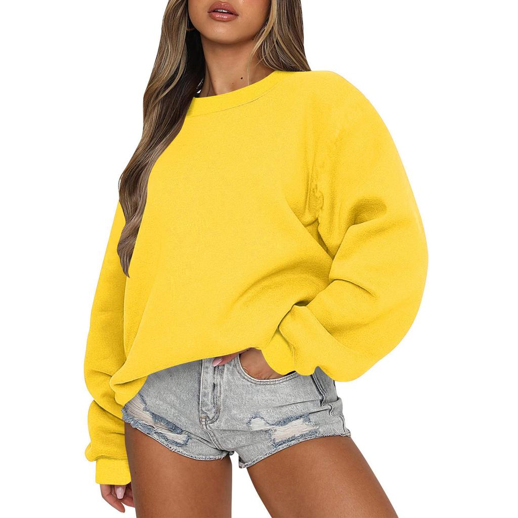 Women's Fashion Plus Velvet Solid Color Round Neck Loose Long Sleeve Hoodie for Autumn/Winter