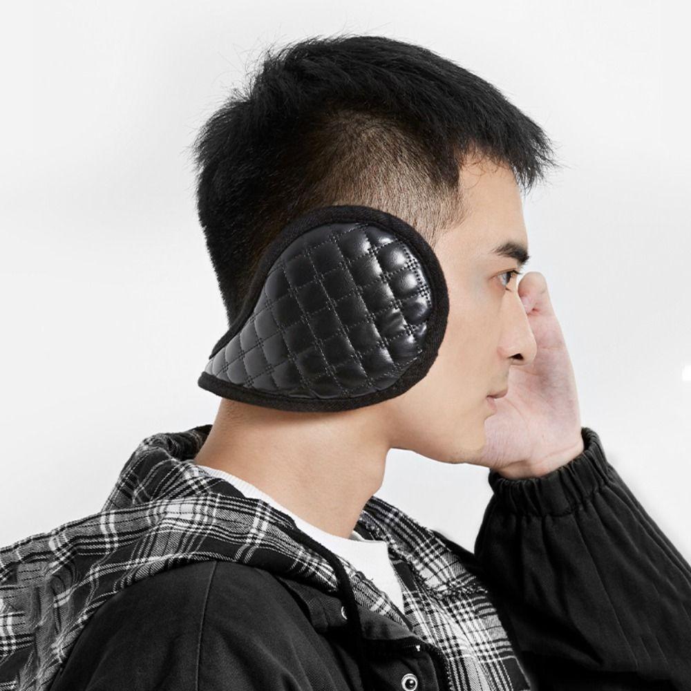 Wind Proof Plaid PU Earcap Keep Warmer Plush Earmuffs Winter Ear Cover Women Earmuffs Men Ear Cover