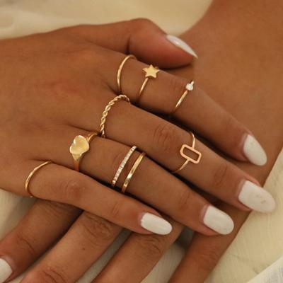 8Pcs Anéis de Dedo Estrela de Cinco Pontas Strass Jóias Galvanoplastia Anel Geométrico Presentes de Aniversário