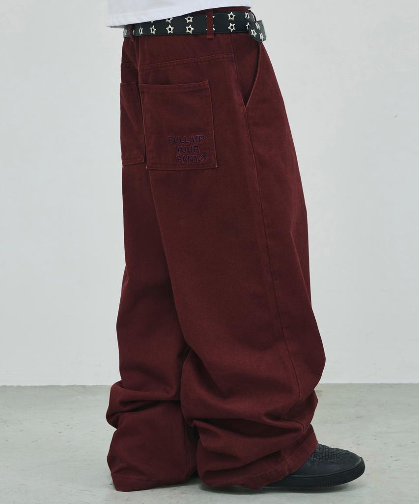 SCALLYWAG [Ryu Jung-Ran × Skelly Wung] Pull Up Straight Cotton Pants [Wine]