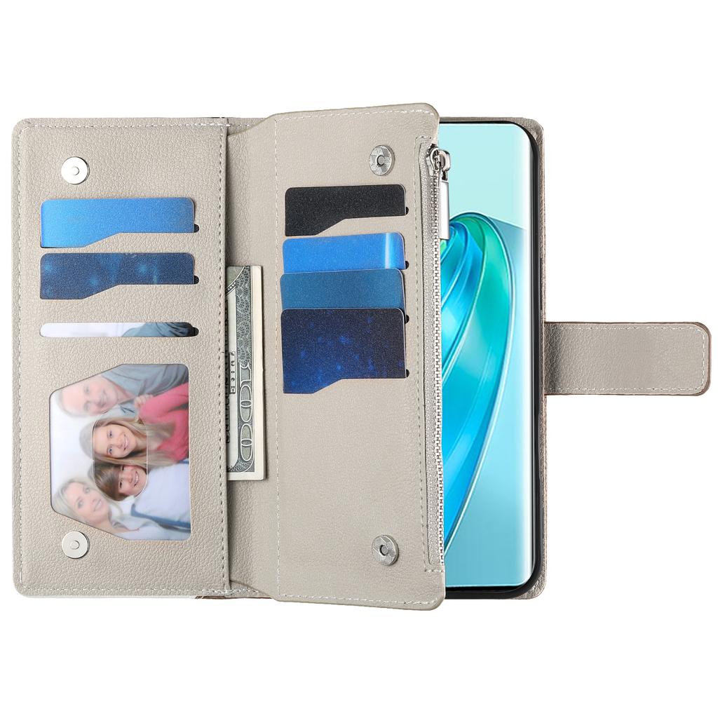 For Honor X9c 5G Case Zipper Wallet Color Splicing Leather Flip Phone Cover with Straps