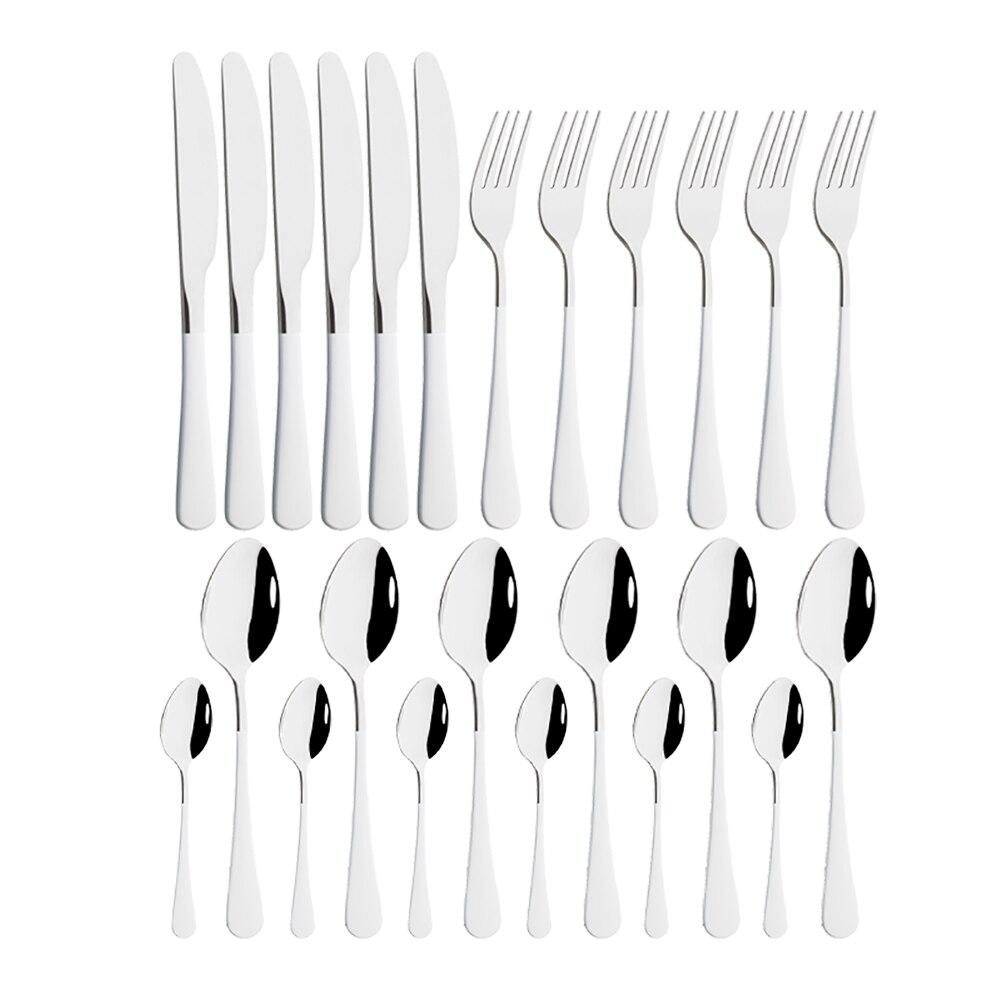 24Pcs/set Stainless Steel Dinner Black Gold Dinnerware Set Knife Fork Coffee Spoon Cutlery Set Kitchen Tableware Silverware Sets