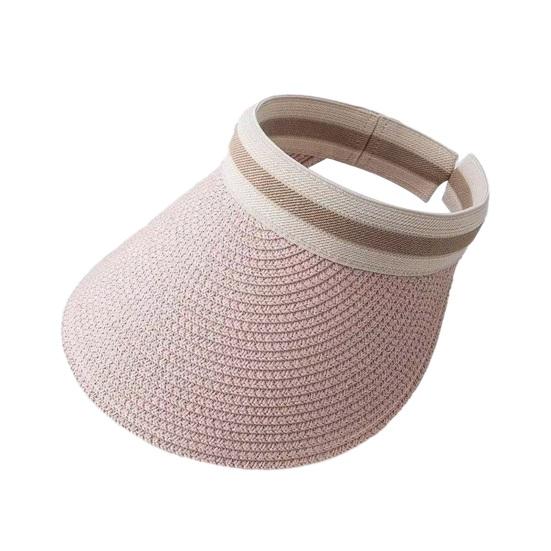Summer Foldable Sun Hat Hat Portable UV Breathable Braided Straw Protection Hat розовый