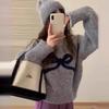 Bow Round Neck Pullover Inner Wear Sweater Women's Autumn and Winter Small Soft Glutinous Base Knit