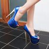 Chaussures pour femmes à talons hauts extrêmes de 16 cm, plateforme, talons bleus et rouges, défilé en T, peep toe, escarpins de luxe, chaussures de danseuse de strip-tease, chaussures de mariage, dame