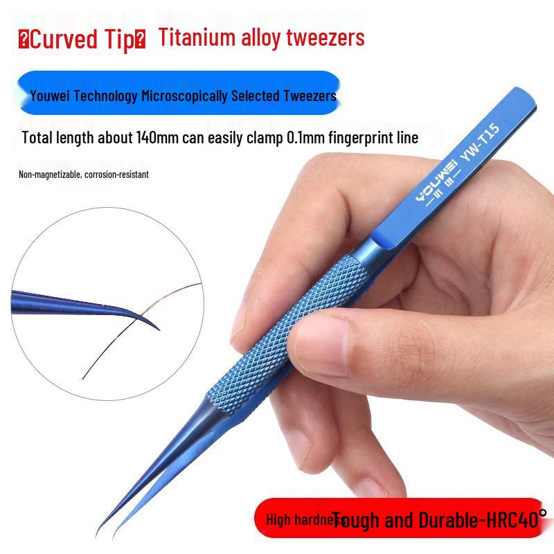 Titanium Alloy Tweezers with Anti-Flywire, Extra Sharp Bent & Straight Tips for Fingerprint Mobile Phone Repair