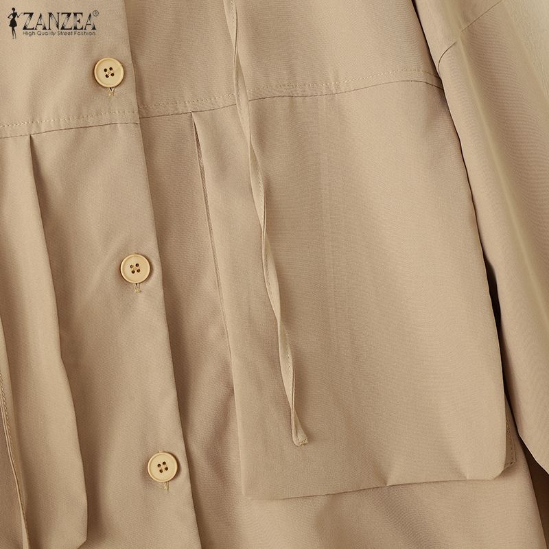 ZANZEA Women Hooded Collar Long Sleeve Patchwork Buttons Casual Hoodies Blouse