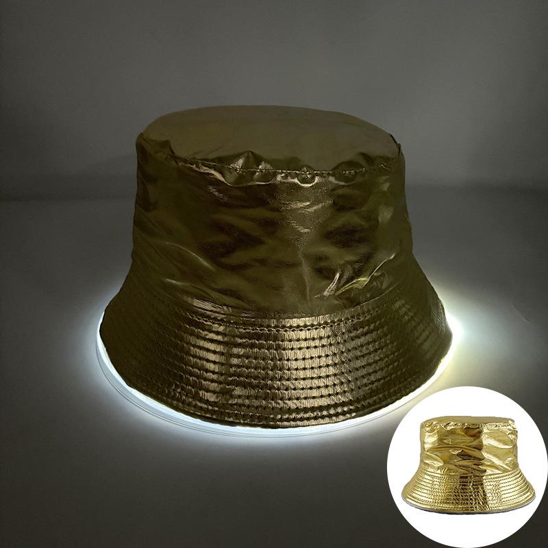 Unisex LED Világítós Hímzett Bucket Kalap Logóval és Egyszínű Lapos Tetővel