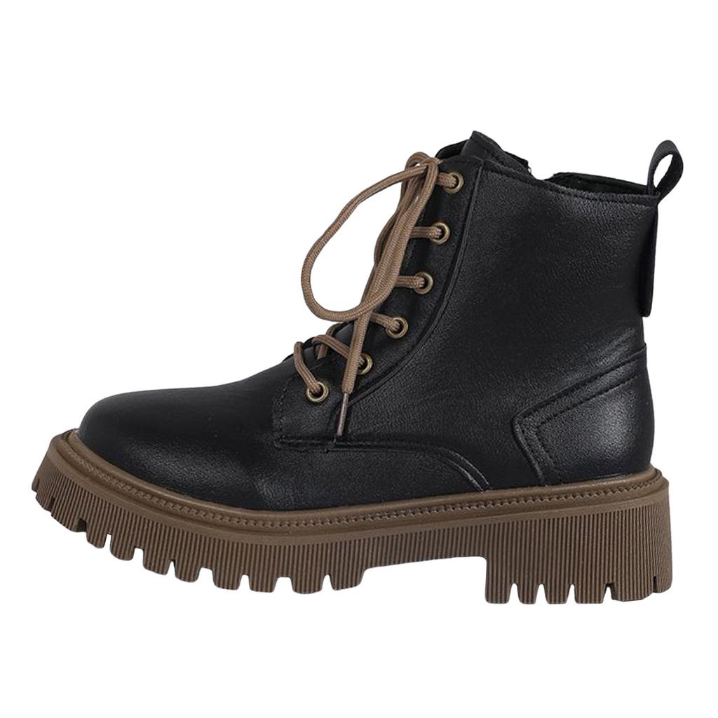 Women'S Casual Retro Lace Up Thick Soled Soft Leather Ankle Boots British Short Boots Women'S Boots Wide Botas Invierno Mujer