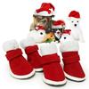 4pcs/set Christmas Puppy Shoes Dog Winter Dog Shoes Cute Red Santa Boots Warm Pet Shoes Faux Fleece Bootie Paw Warmer Cover