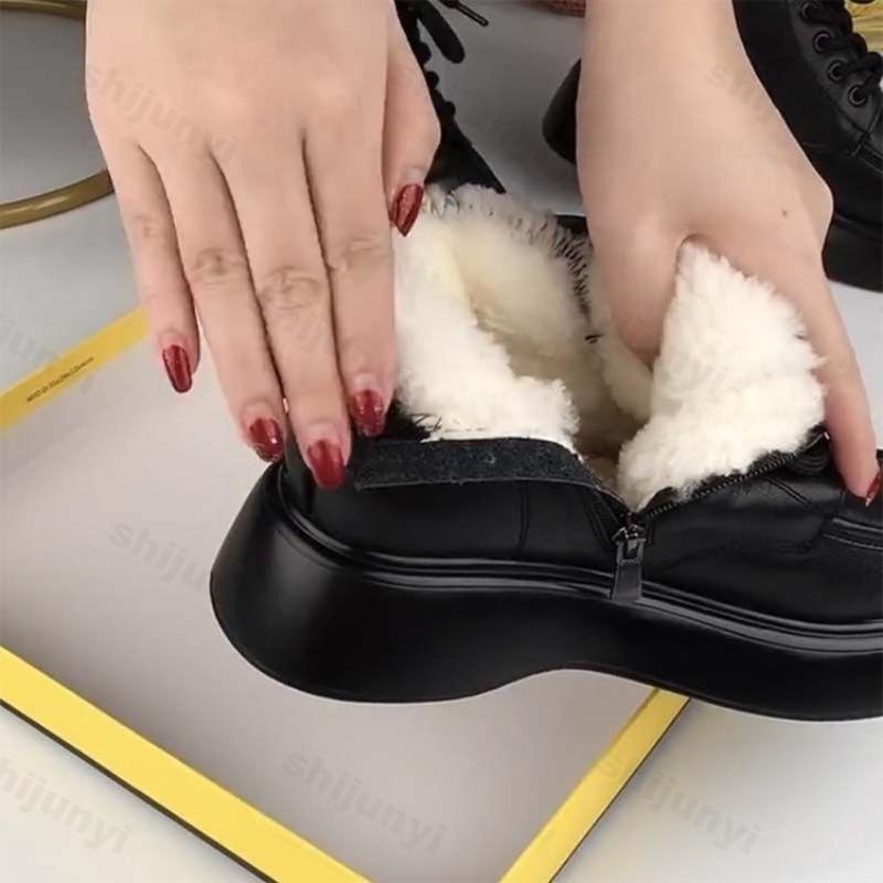 Fashion Women's Snow Boots 2025 Winter New Plush Thicken Warm Platform Short Boots Fashion Cross Straps Outdoor Non Slip Cotton Shoes