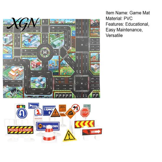 Non Slip Crawling Mat for Babies City Traffic Play Kids, 130x100cm Car Road Scene Toy Foldable Area Rug Toddlers with Signs, PVC Floor Bedroom Nursery