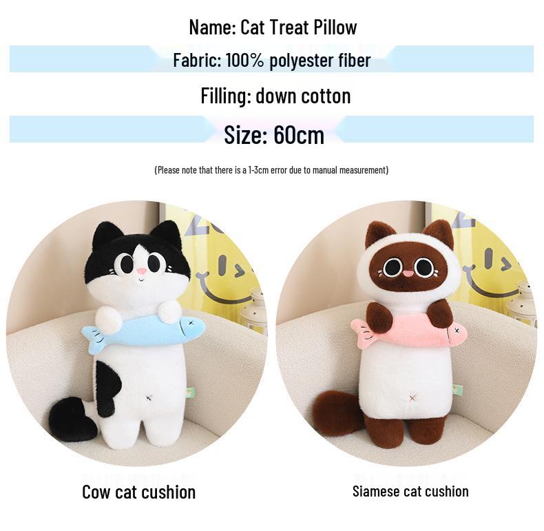 Siamese Cat Plush Fish-Catching Doll Pillow – Perfect Birthday Gift for Kids and Cat Lovers.