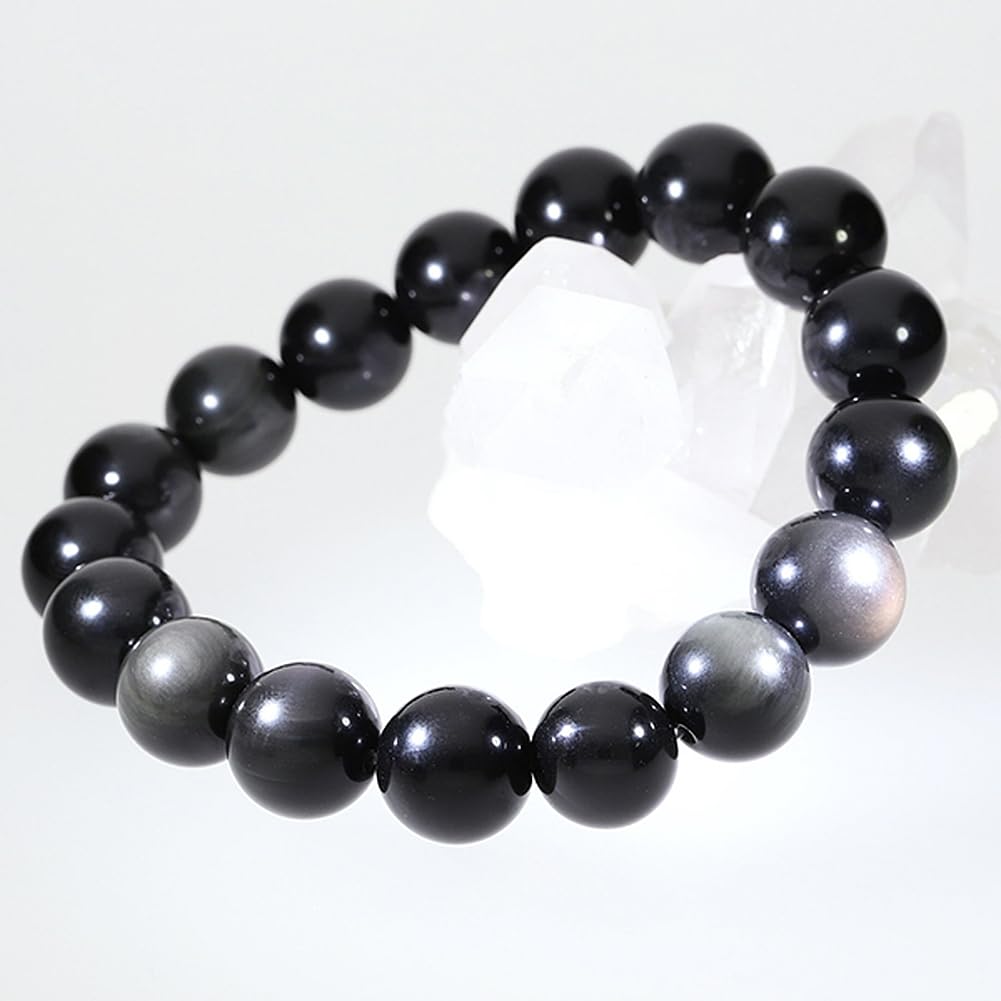 Gin No Obsidian Bracelet 12mm Obsidian Natural Stone Power Stone Bracelet Prayer Beads [Shinjuku Kura] 19.5cm (Men's L, Women's LL)