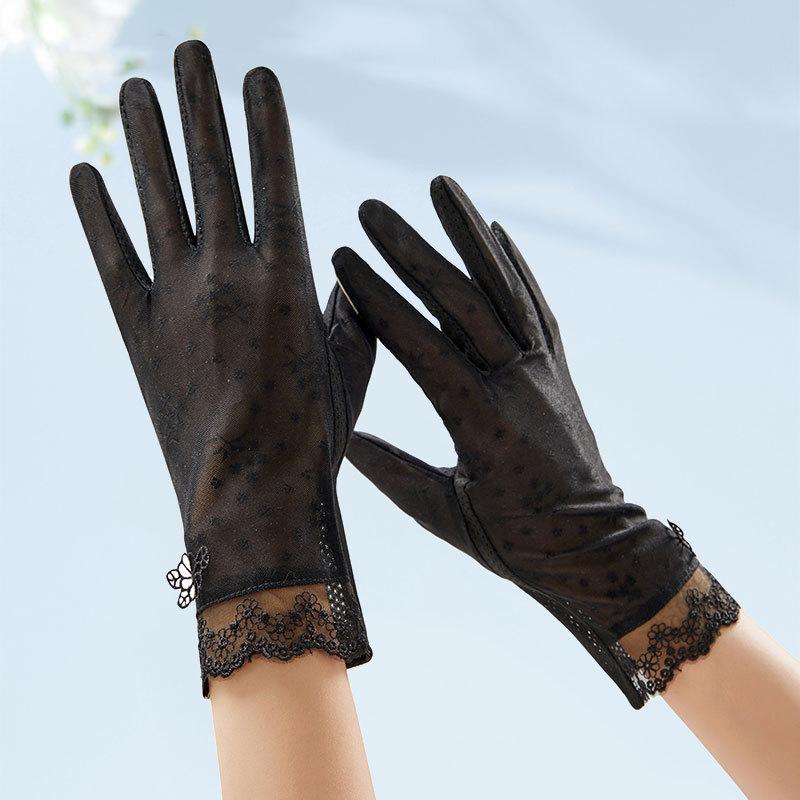 

1 пара кружевных солнцезащитных перчаток для женщин, летние тонкие, подходят для вождения, езды на велосипеде, работы с сенсорными экранами, нескользящие, короткие. ONE SIZE