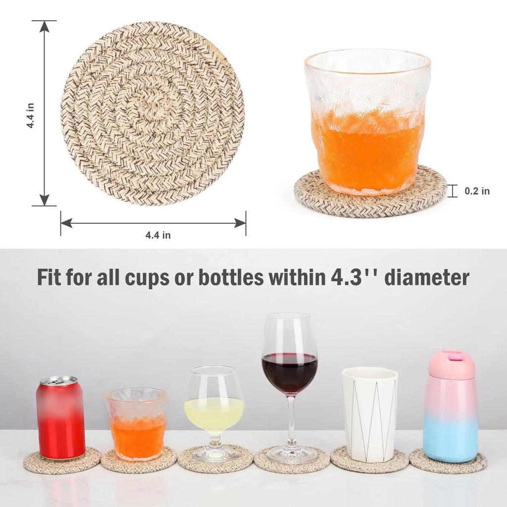 Sottobicchiere bohémien da 8 pezzi con supporto, tovaglietta in cotone, sottopentola termoisolante, tovaglietta da tavola minimalista in cotone e lino, 4,3 pollici