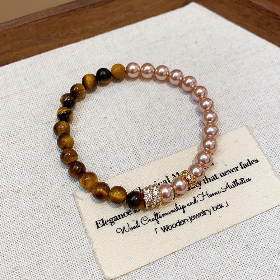 High-End Tiger Eye & Zircon Beaded Bracelet: Retro, Versatile Hand Jewelry