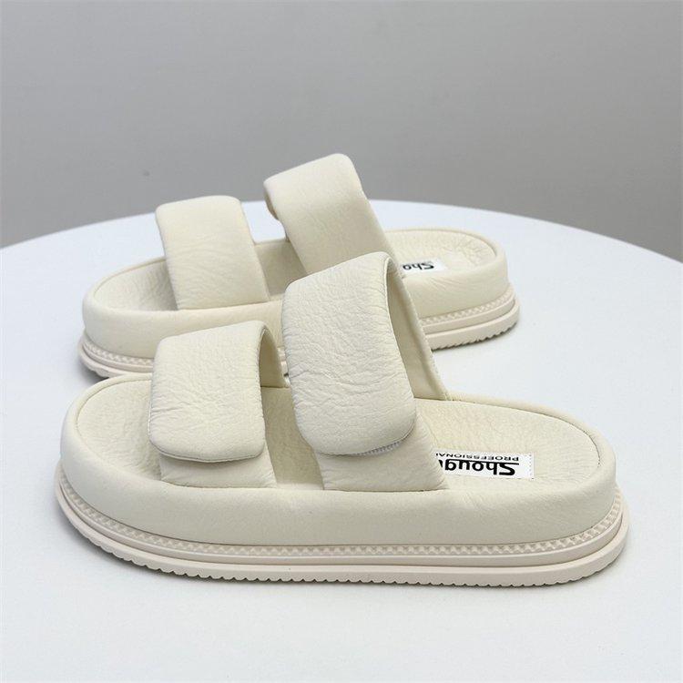 

Soft leather version~ thick-soled shit-stepping cloud drag women wear 2025 summer Velcro beach shoes one-word cool slippers 40