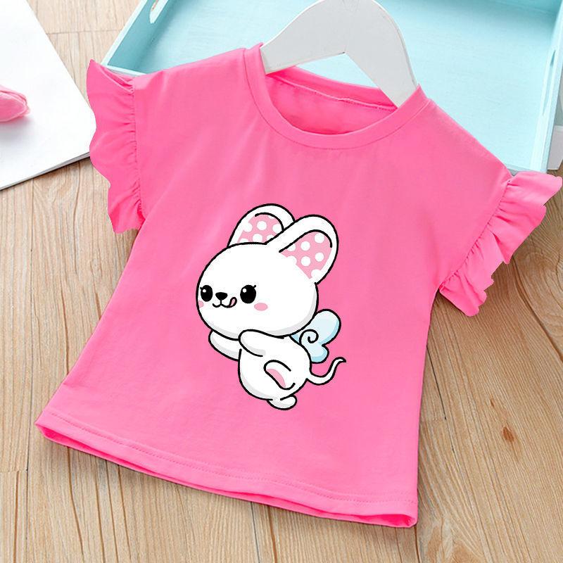 Round Neck Cute Printed Top New Summer Girl Baby Short Sleeved T-shirt Ruffled Bottom Shirt