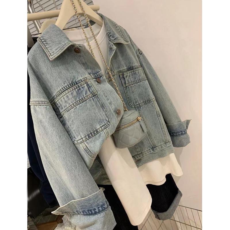Women's French Light Blue Denim Jacket - Korean Style, Trendy Chic, Short Workwear Top
