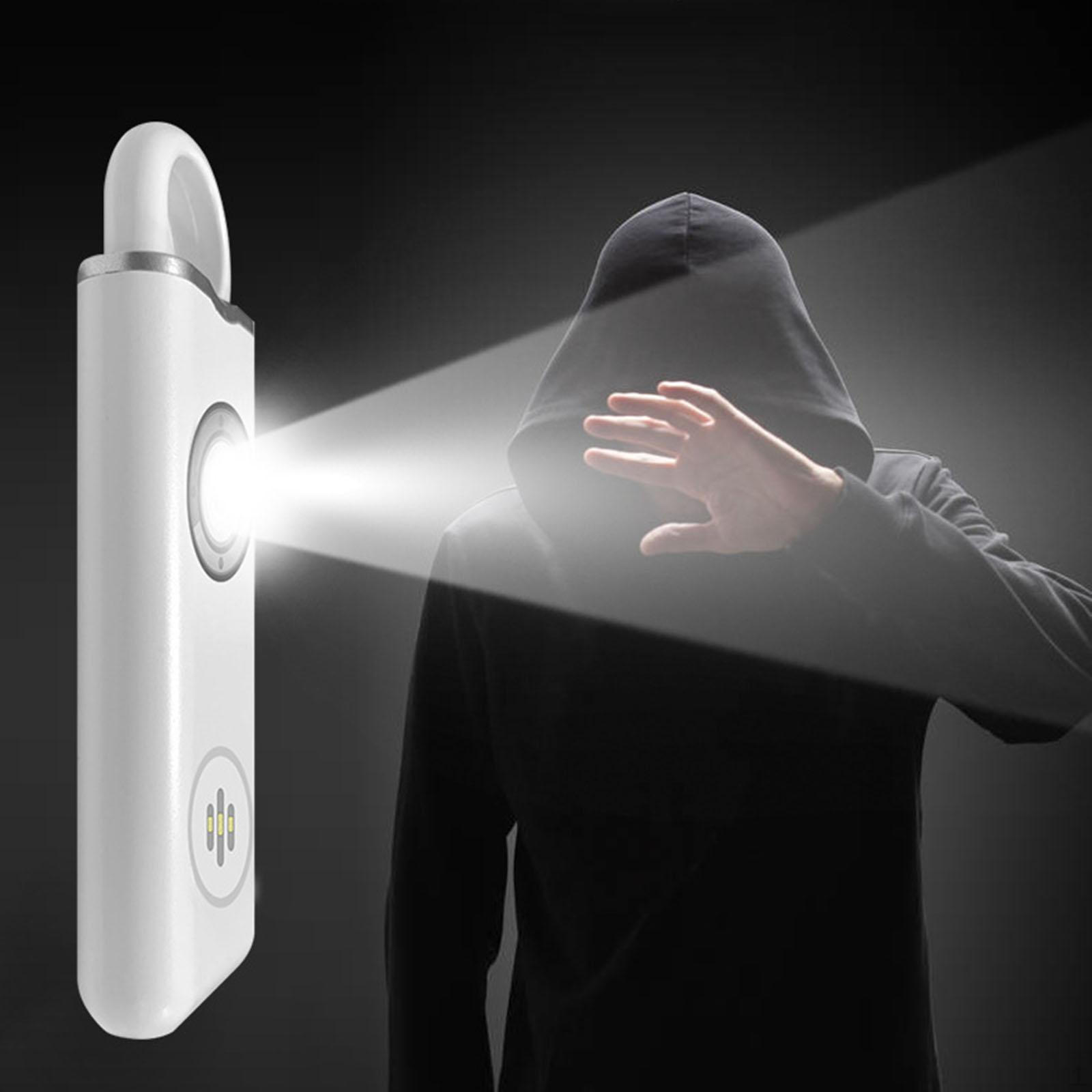 

130 дБ персональный аварийный портативный USB перезаряжаемый брелок со светодиодным фонариком для белый