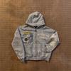 Conjunto de 2 Piezas Y2K para Mujer con Parche Deshilachado Letra Sudadera con Cremallera Pantalones Largos Rectos Ropa Urbana Chándal