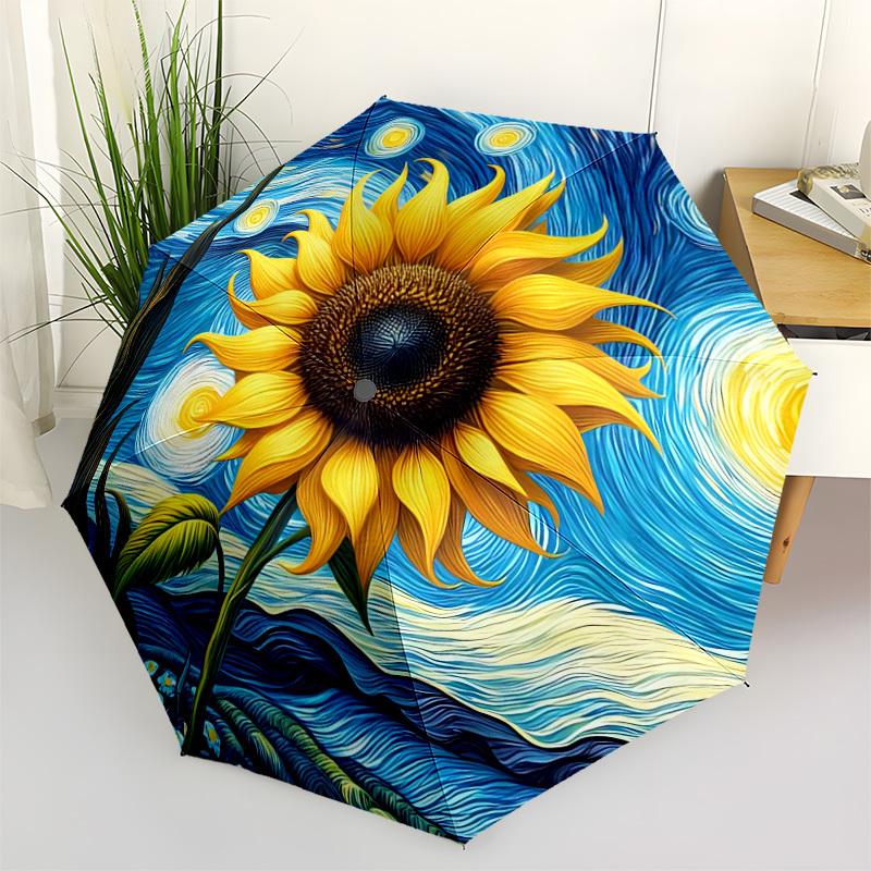

1pc Sunflower Starry Automatic Opening/Closing Umbrella with Operation & Windproof Canopy - Folding Design, Holiday Gift yy260225157