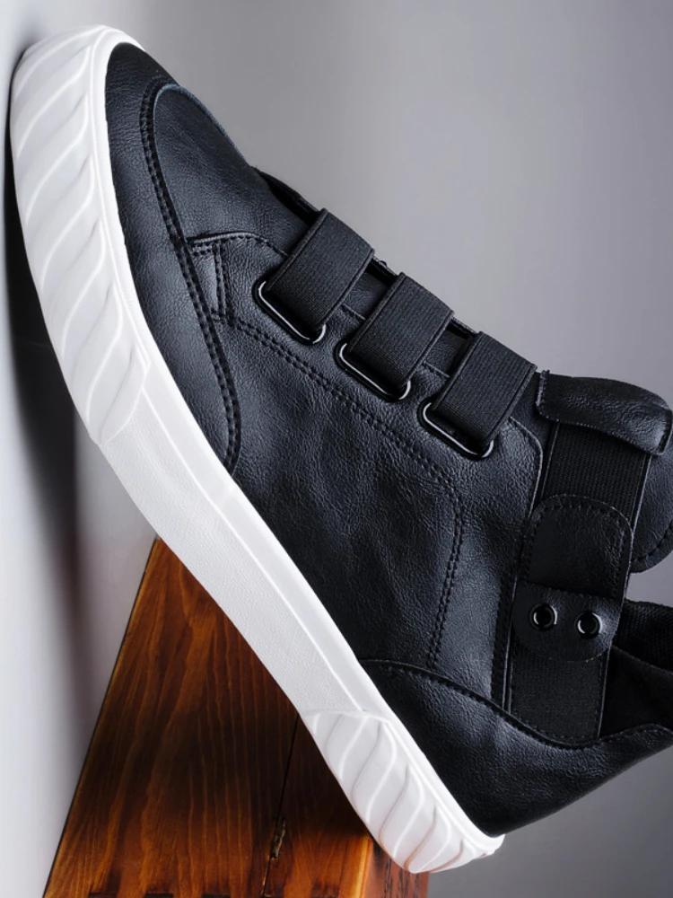 Modne Męskie Buty Skórzane Nowy Koreański Trend Wygodne Mokasyny Brytyjska Moda Męskie Sneakersy High Top 2024 Mokasyny Zapatos De Hombre