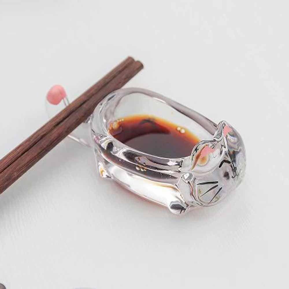 Glass Seasoning Dipping Dish Transparent Cute Sauce Dishes Cat Shaped Seasoning Dish  Sauce Serving