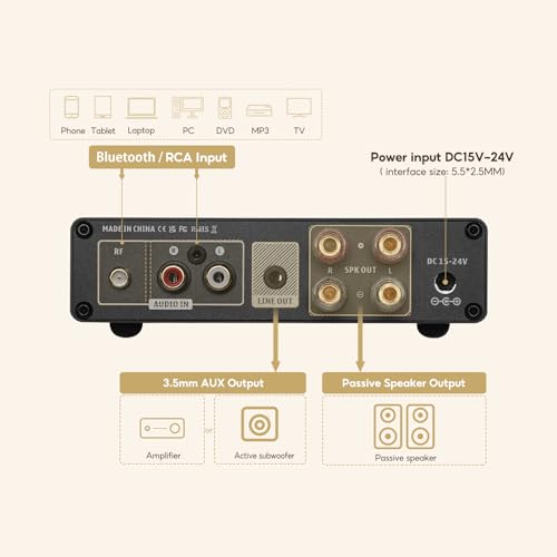 AIYIMA A01 Pro 100W x 2 Amplifier Bluetooth 5.1 Class D Integrated Amplifier TPA3116 2.0/2.1 Channel Power Amplifier Receiver with 3.5mm AUX Output DC