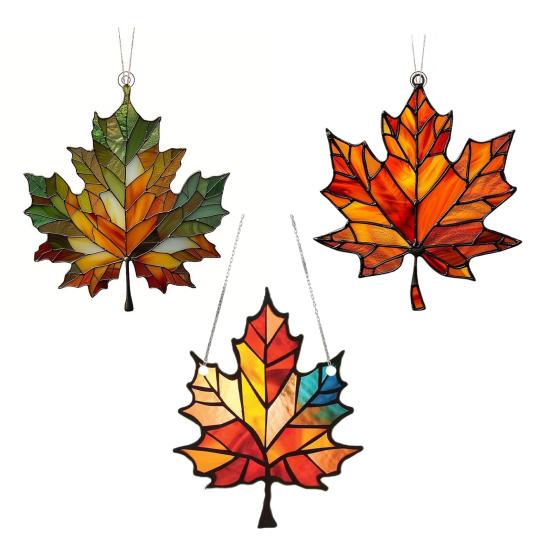 Lønneblad Solfanger Hengende Dekorasjon Thanksgiving Dag Høst Farget Glass 2D Flat Akrylglass Vindu Vegghengende Skilt Ornament