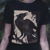 GOTISCHE KRÄHE LINOLSCHNITT T-Shirt - Unisex Premium Bella+ Shirt - Punk, Goth, Gothic, Rockabilly, Horror - Halloween, Rabe, Schwarzer Vogel, Radierung