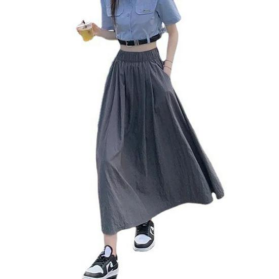 Yamamoto High-Waisted Pleated Long Skirt - Slimming, Solid Color, Versatile Japanese Casual Summer Style