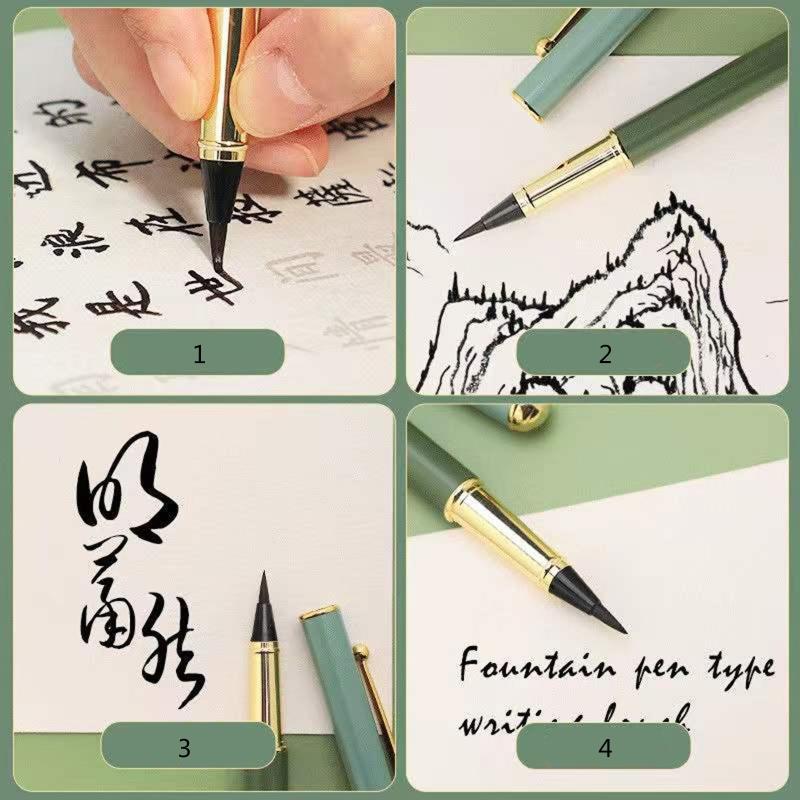 Portable Metal Chinese Brush Calligraphy Pen Piston-filled for Beginner Adult