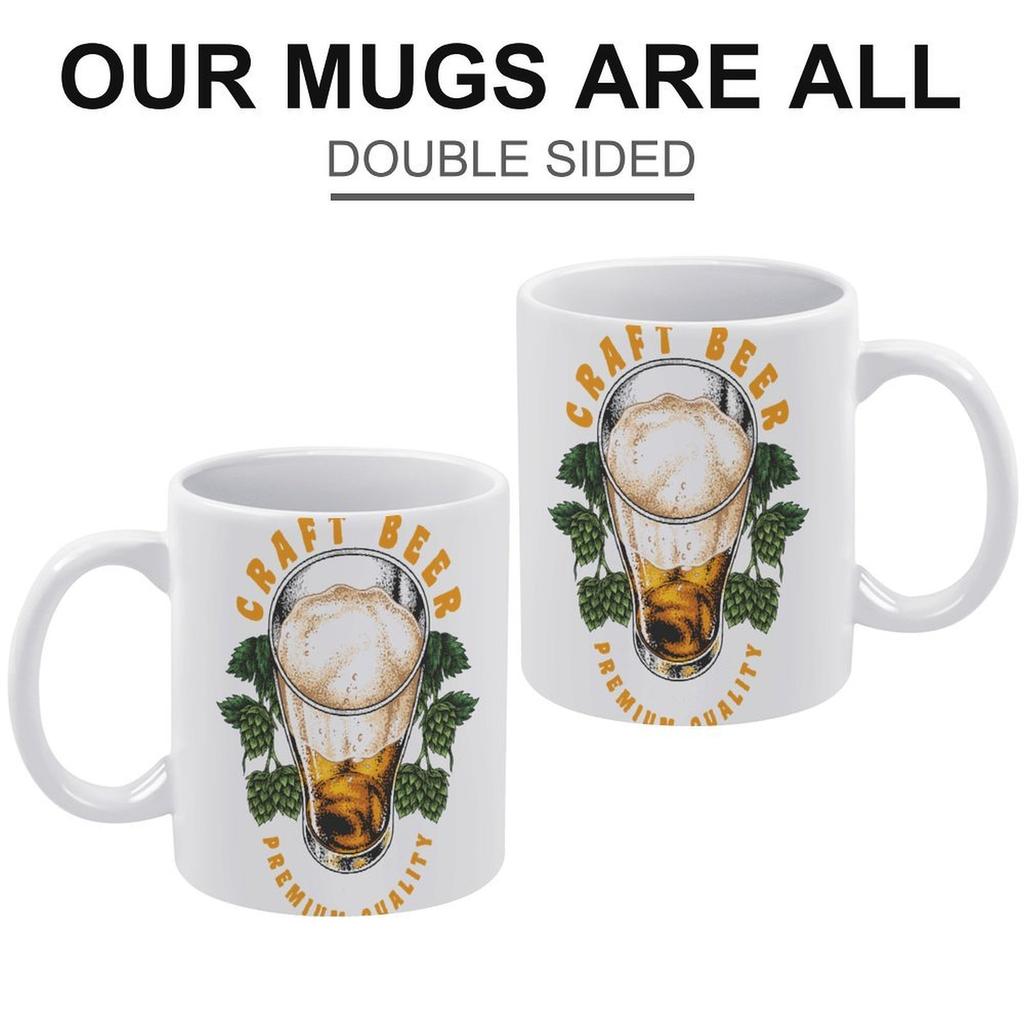 1pc 11oz Double-Sided Printed White Mug for Beer Fans, Lightweight Ceramic Drinkware Gift