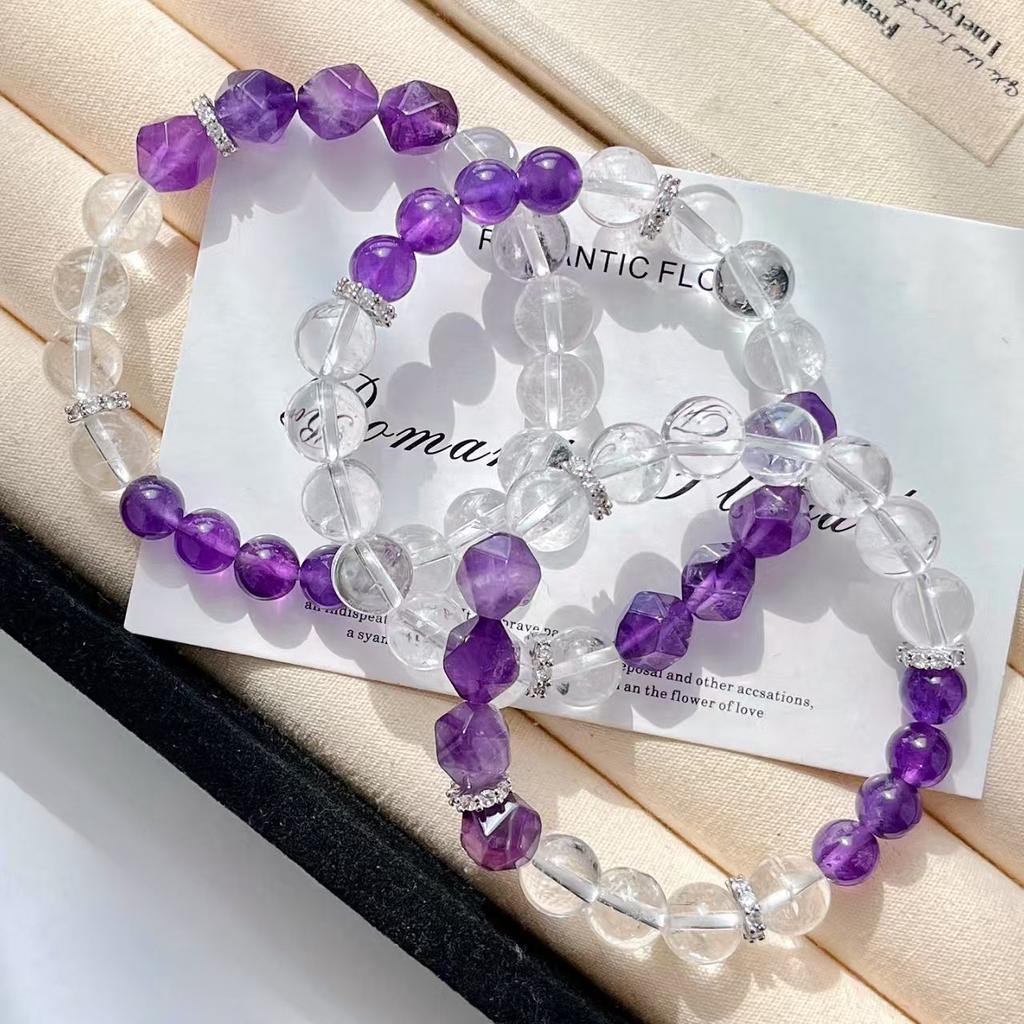 10Mm Retro Natural White Crystal Amethyst Bracelet Basic Commuter Bracelet
