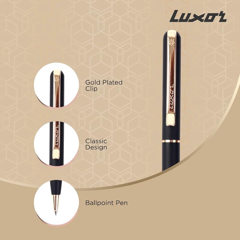 

Luxor Royale, Anelia, Ball Pen, Pack Of 1, Matte Black Body, Ink Colour- Blue, Gold Trim, Stylish Clip, Regal & Elegant, 11 чёрный