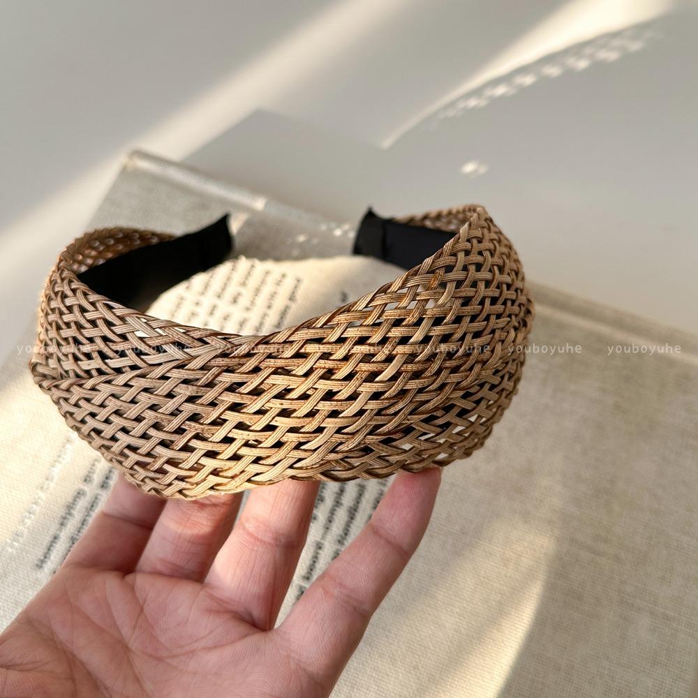 Hollow Wide Edge Hairband Hair Band Bohemian Style Hair Hoop Straw Weave Headband  Daily