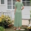 Women's Fashion Casual Solid Color V Neck Short Sleeve Dress