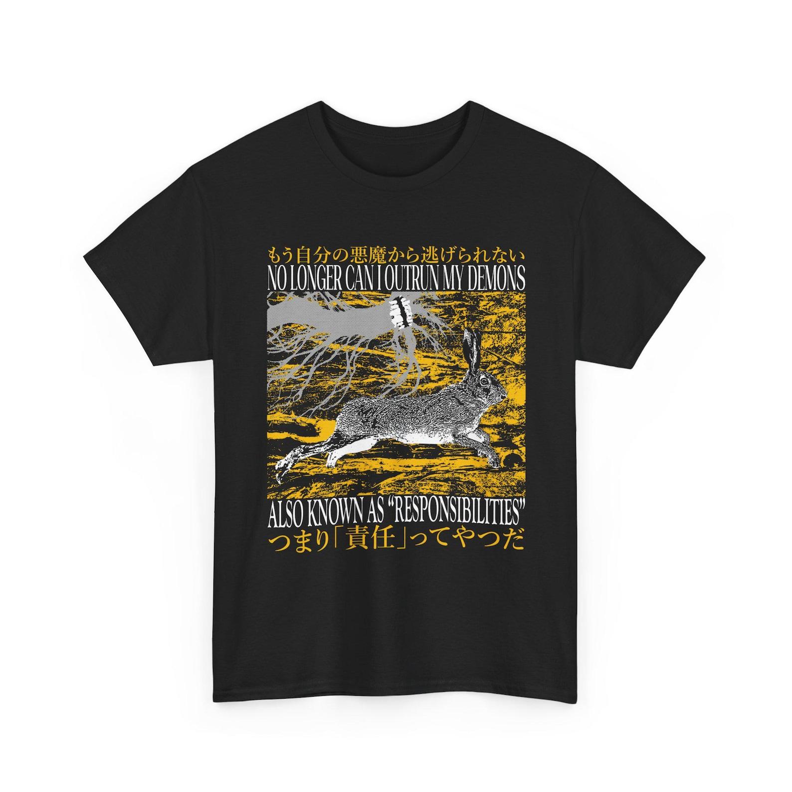 No Longer Can I Tame My Demons Funny Vintage Japanese Rabbit T-Shirt L