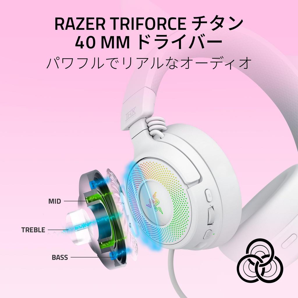 Razer Kraken Kitty V3 Pro White Edition Wireless Gaming Headset with Cat Ears for Streaming and HyperSpeed Wireless USB Retractable HyperClear