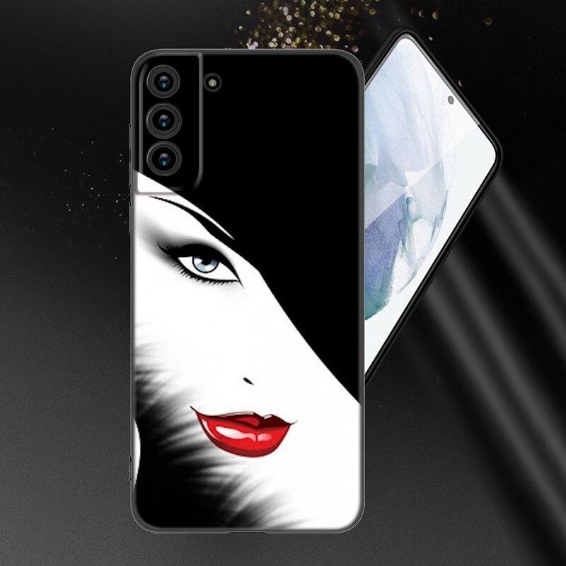 Beauty Red Lips Phone Case For Samsung Galaxy S20 S21 FE S22 Ultra S10 Lite S10E S9 S8 Plus S7 Edge Soft TPU Black Cover