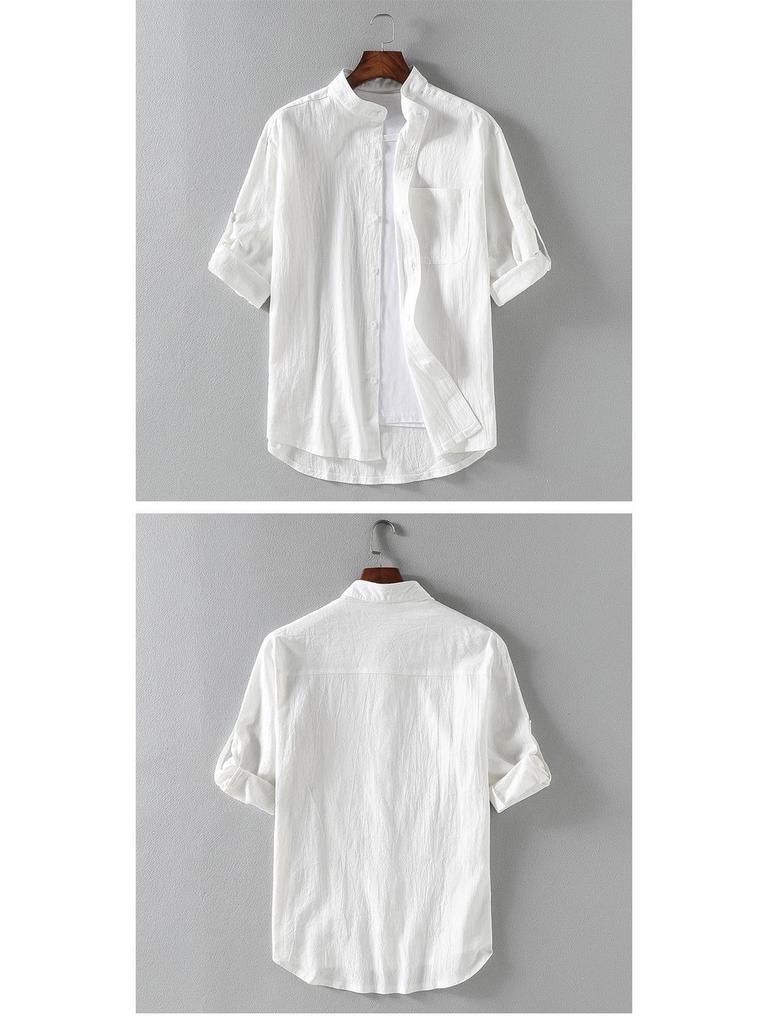 Men's Casual Short-Sleeve Linen Shirt - Summer Cotton Blend